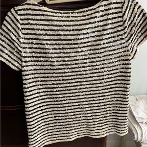 J. Crew Black and White Sequin Striped Top